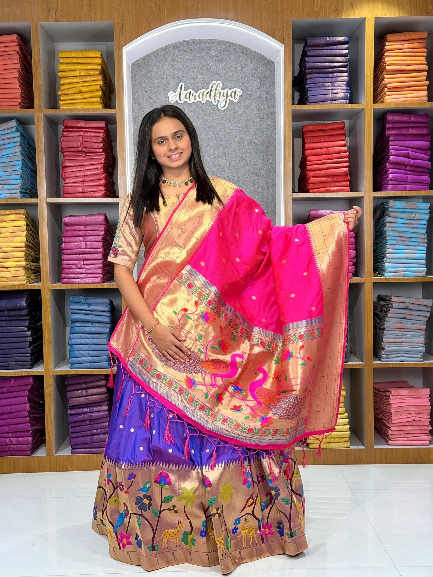 Traditional Peacock Paithani Lehenga Set - Purple