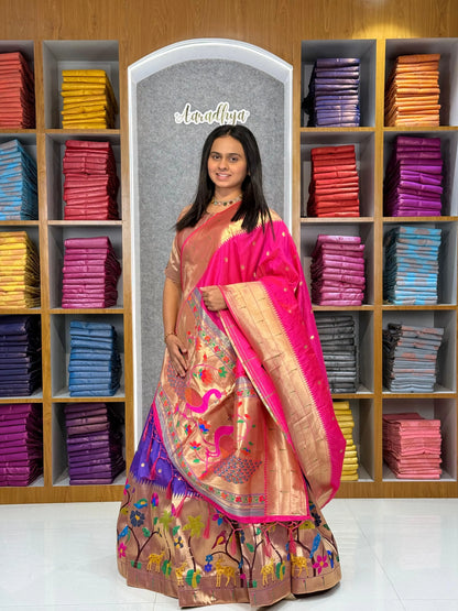 Traditional Peacock Paithani Lehenga Set - Purple