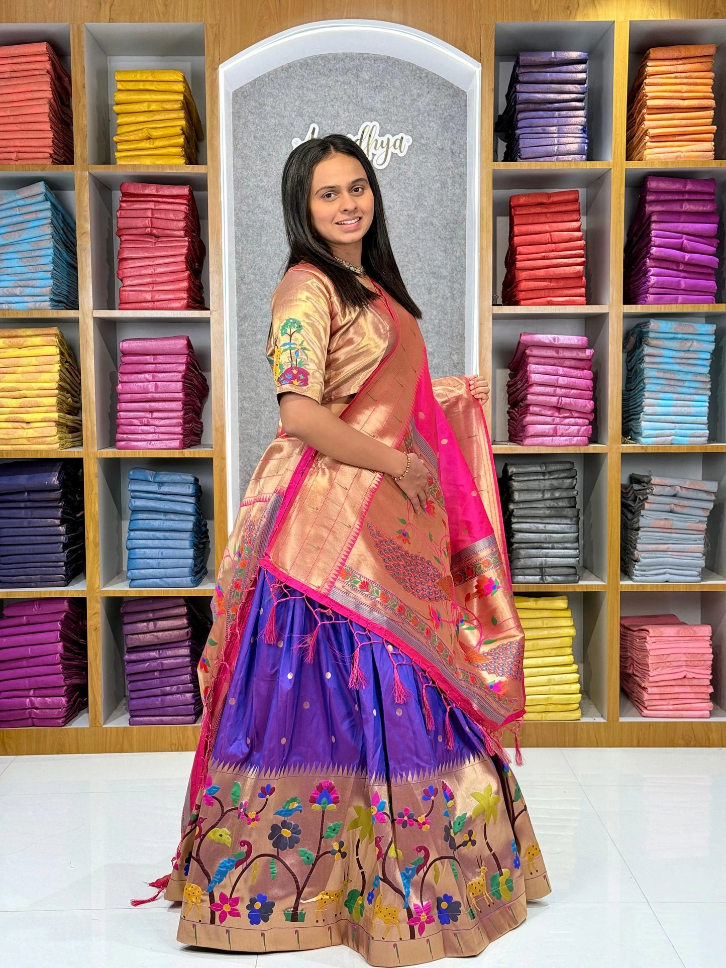 Traditional Peacock Paithani Lehenga Set - Purple