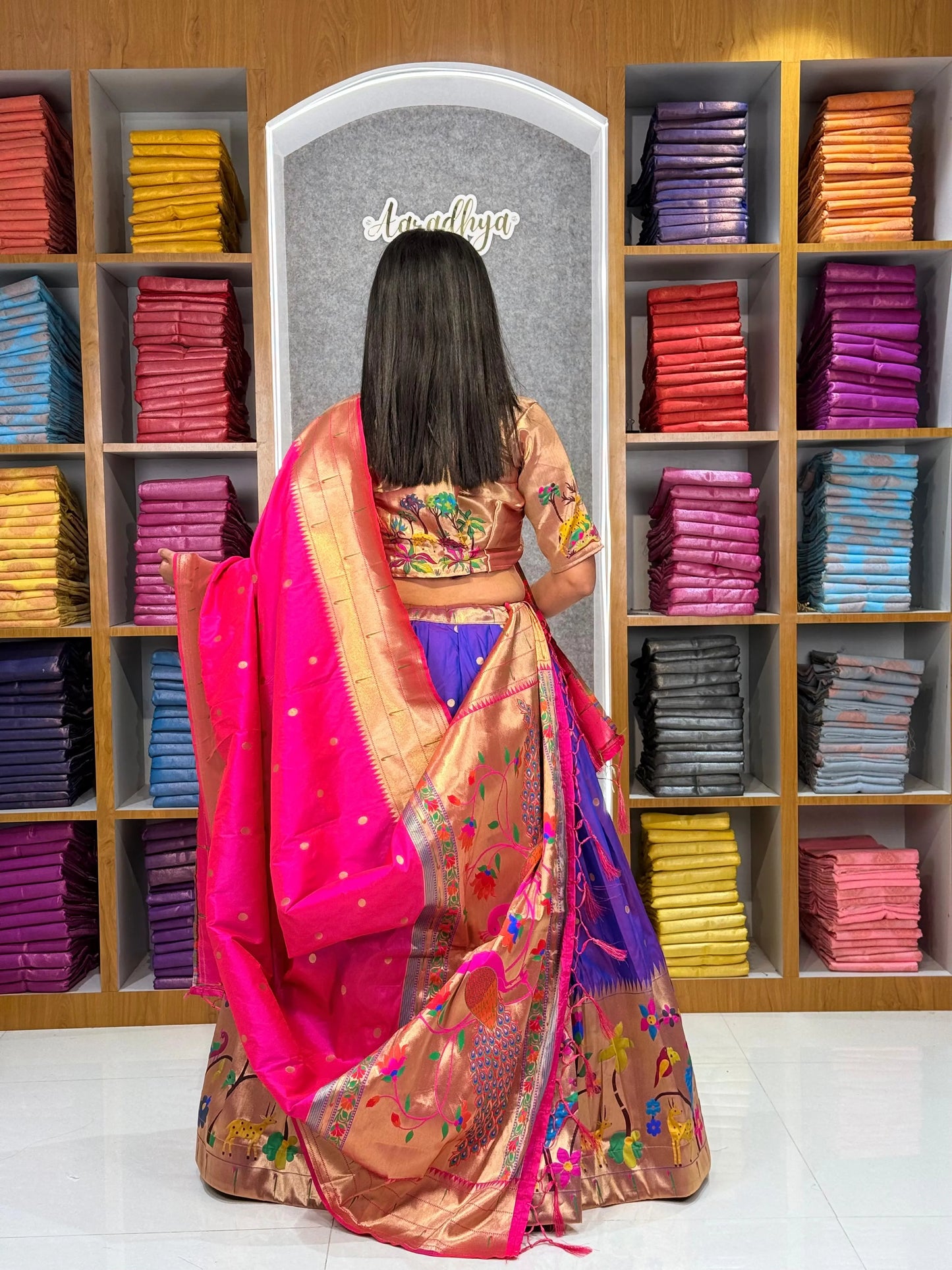 Traditional Peacock Paithani Lehenga Set - Purple