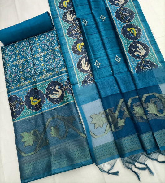 Premium Korean Tussar Unstitched Salwar Suit - Sky