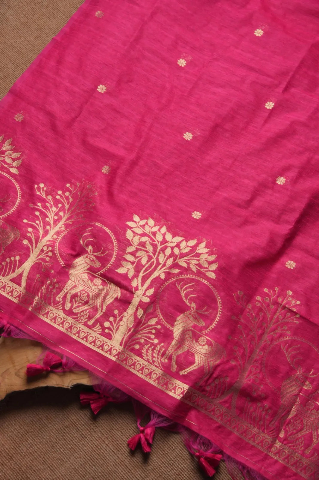 Designer Linen Silk Hiran Weaving Unstitched Dress Material Set - Pink