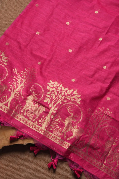 Designer Linen Silk Hiran Weaving Unstitched Dress Material Set - Pink