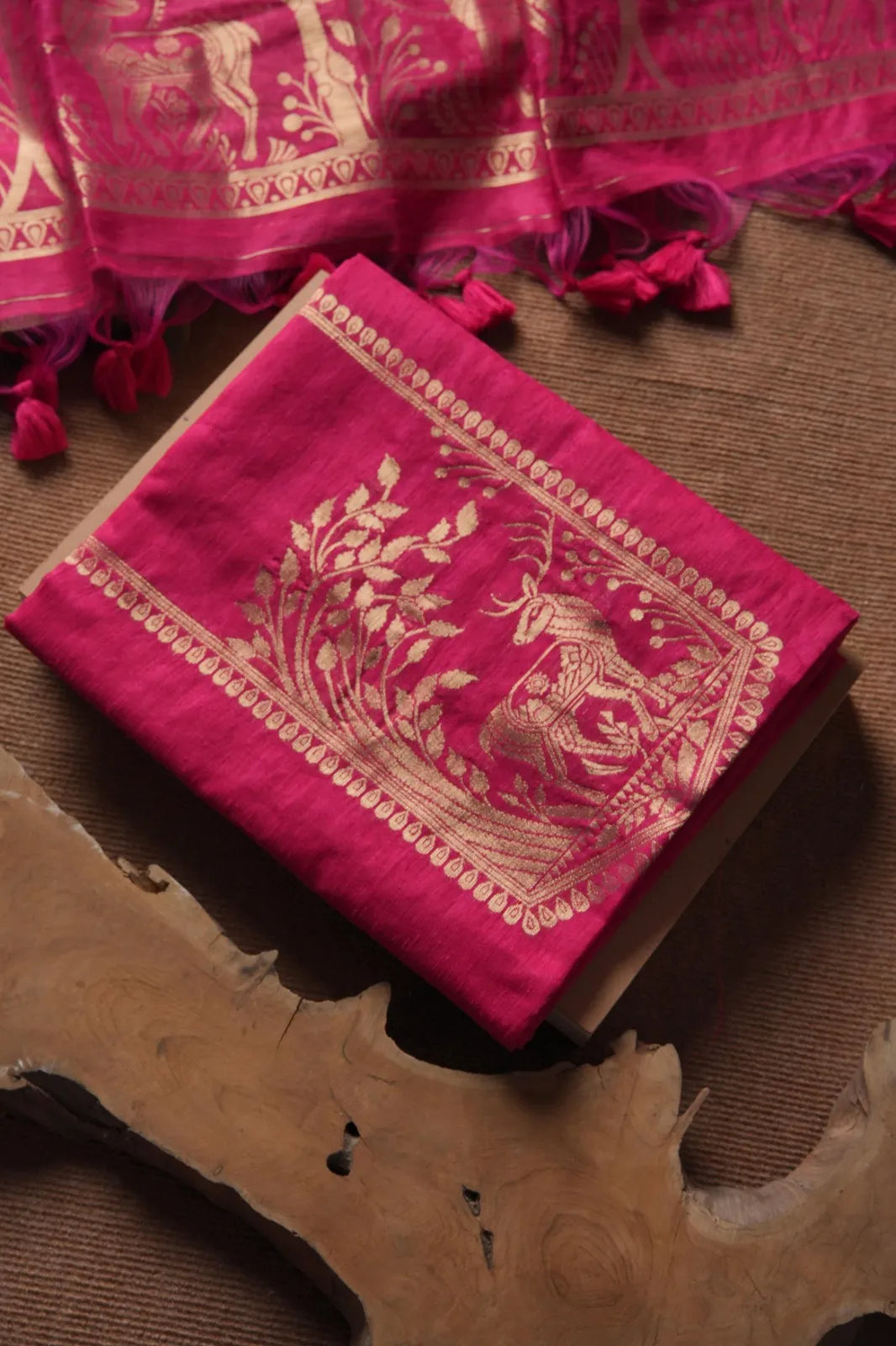 Designer Linen Silk Hiran Weaving Unstitched Dress Material Set - Pink