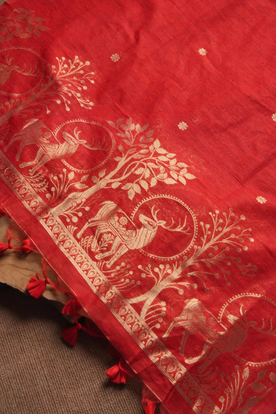 Designer Linen Silk Hiran Weaving Unstitched Dress Material Set - Red