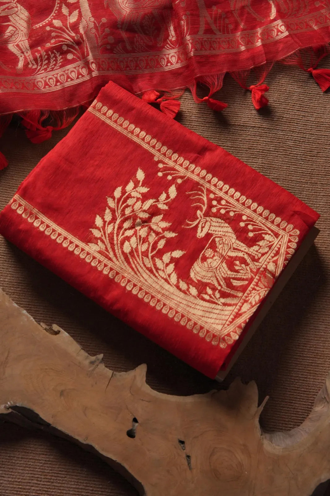 Designer Linen Silk Hiran Weaving Unstitched Dress Material Set - Red