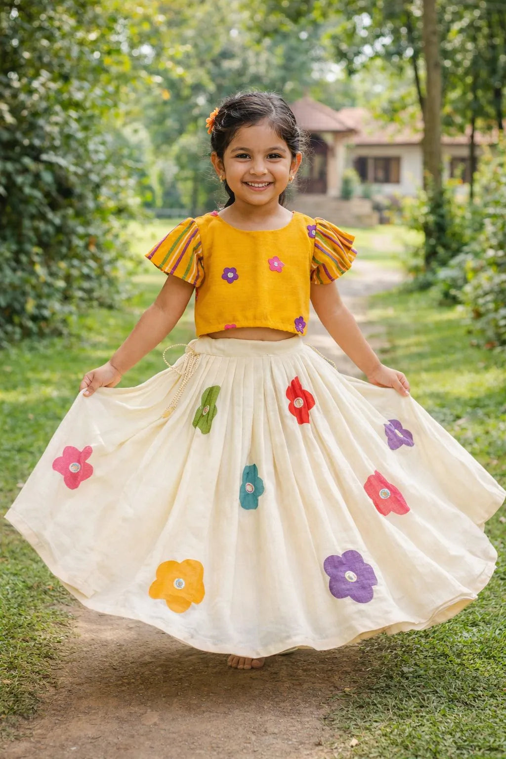 Kids Multi Floral Festive Skirt & Top  (1 Month–16 Years)