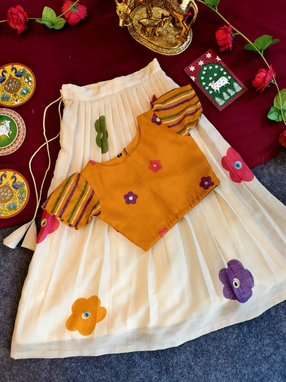 Kids Multi Floral Festive Skirt & Top  (1 Month–16 Years)