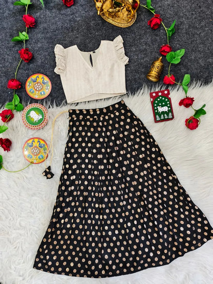Kids Polka Lehenga Choli Set (1 Month–16 Years) - Black