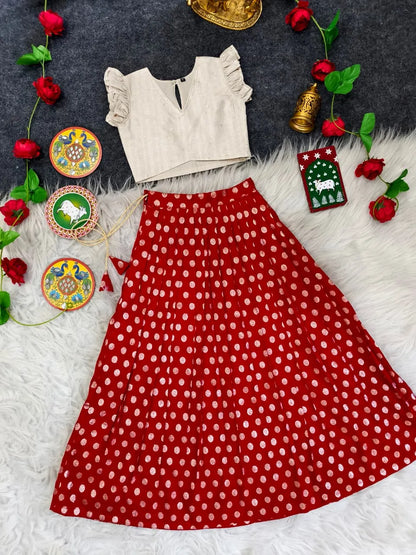 Kids Polka Lehenga Choli Set (1 Month–16 Years) - Red