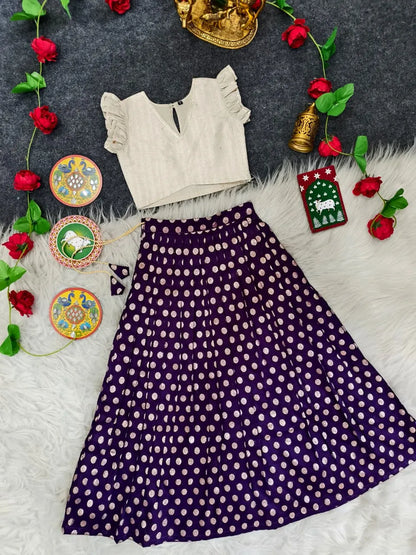 Kids Polka Lehenga Choli Set (1 Month–16 Years) - Purple