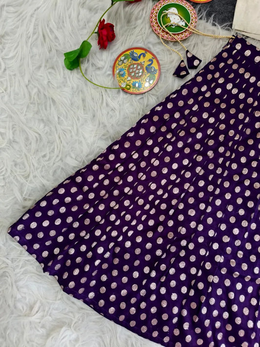 Kids Polka Lehenga Choli Set (1 Month–16 Years) - Purple