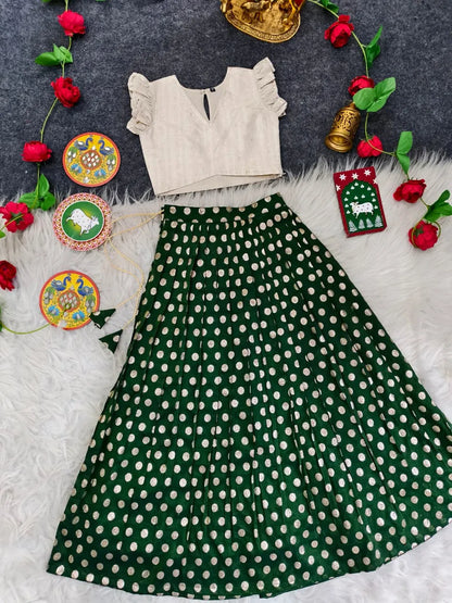 Kids Polka Lehenga Choli Set (1 Month–16 Years) - Green