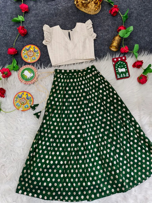 Kids Polka Lehenga Choli Set (1 Month–16 Years) - Green