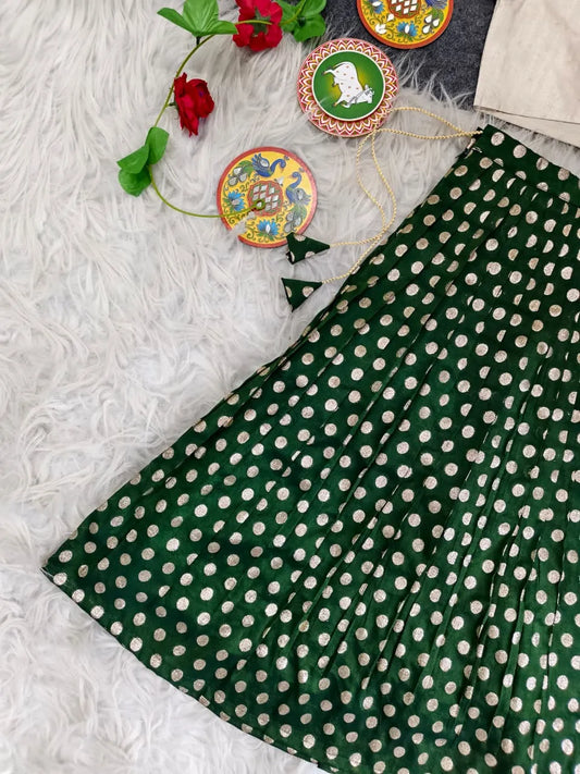 Kids Polka Lehenga Choli Set (1 Month–16 Years) - Green