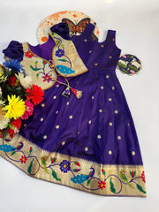 Trending Paithani Gown with Coat For Kids - Violet