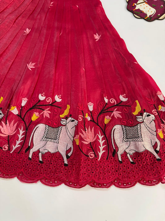 Kids Pongal Trending Pichwai Gown with Coat - Pink & Yellow