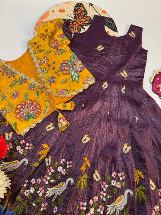Kids Designer Gown with Position Print Coat - Purple