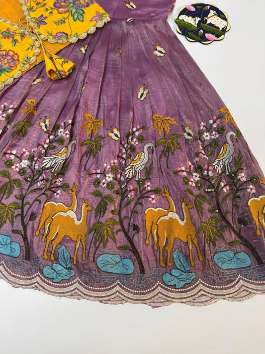 Kids Designer Gown with Position Print Coat - Lilac