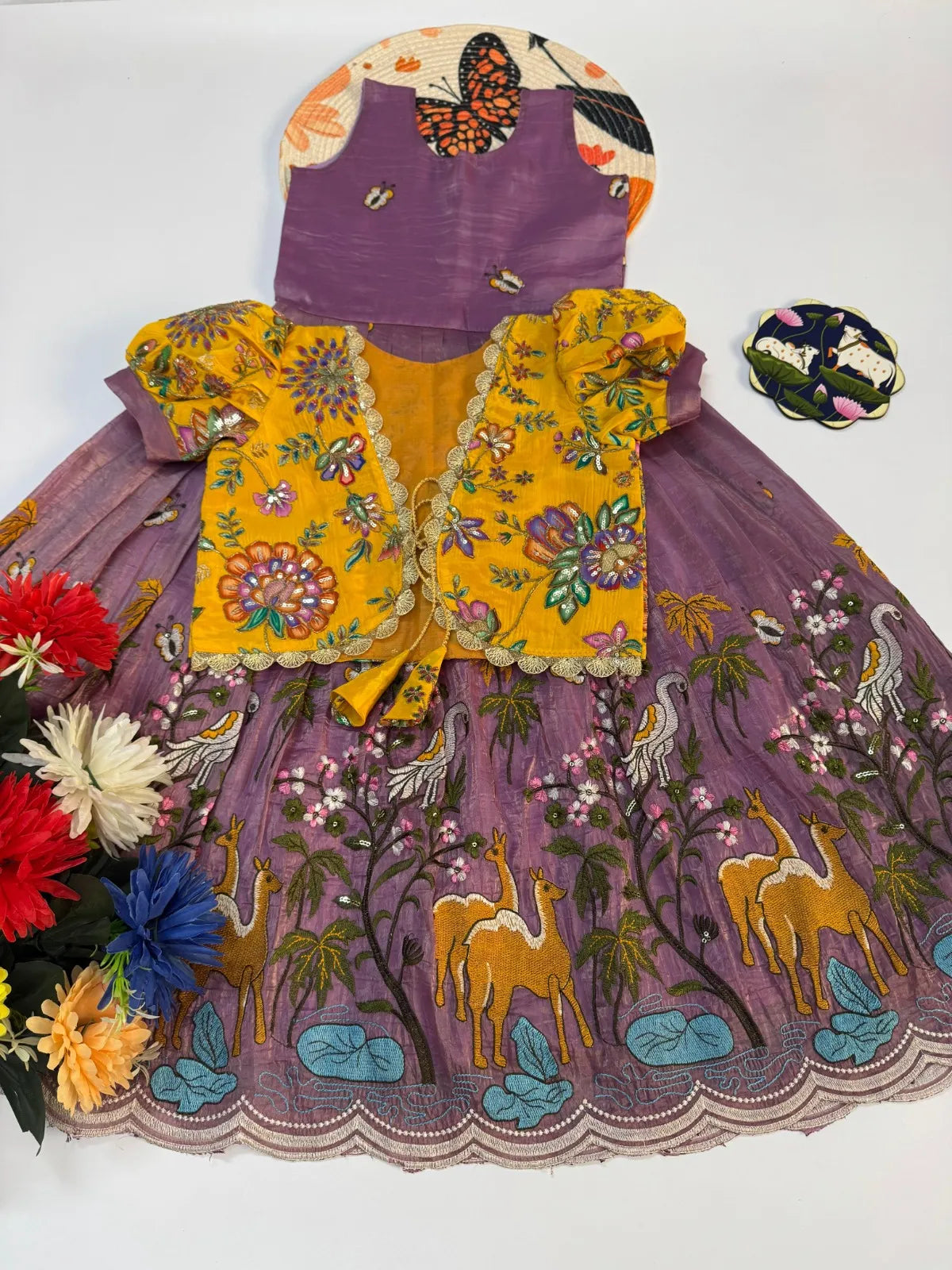 Kids Designer Gown with Position Print Coat - Lilac