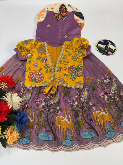 Kids Designer Gown with Position Print Coat - Lilac