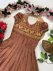 Kids Narayanpet Gown - Brown