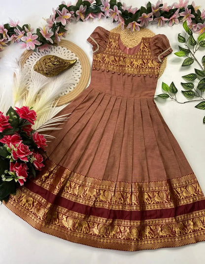 Kids Narayanpet Gown - Brown