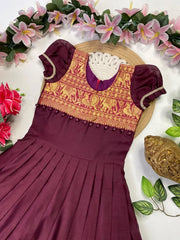 Kids Narayanpet Gown - Wine