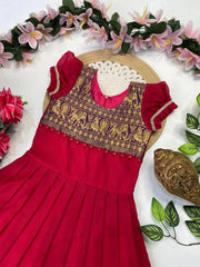 Kids Narayanpet Gown - Cherry Red