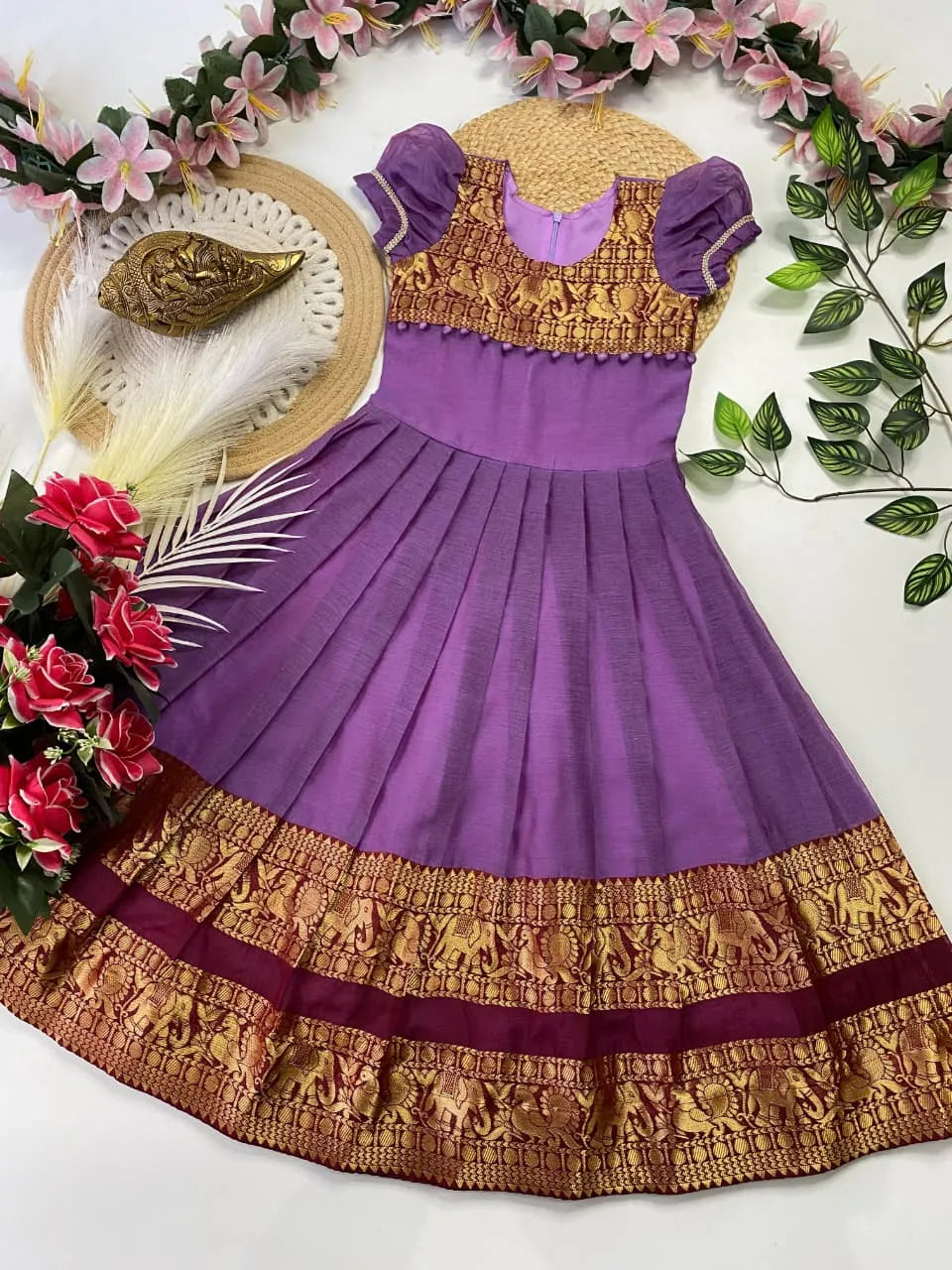 Kids Narayanpet Gown - Lilac