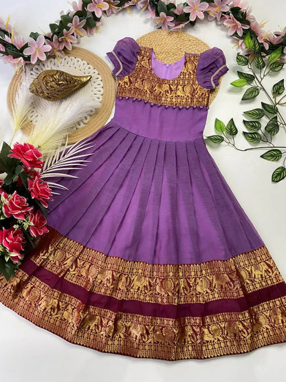 Kids Narayanpet Gown - Lilac