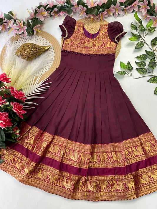 Kids Narayanpet Gown - Wine