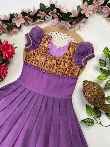 Kids Narayanpet Gown - Lilac