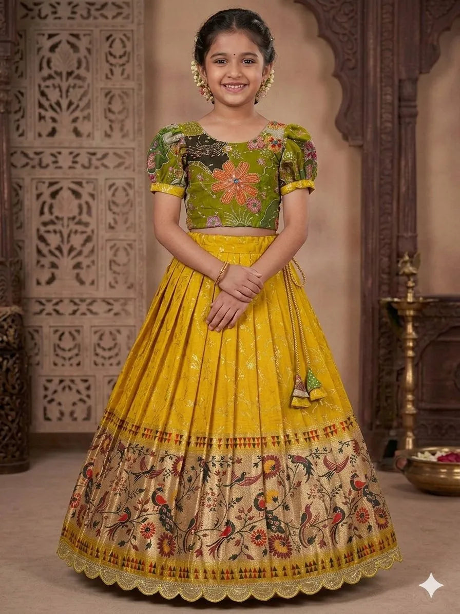 Dola Silk Crepe Position Lehenga - Yellow