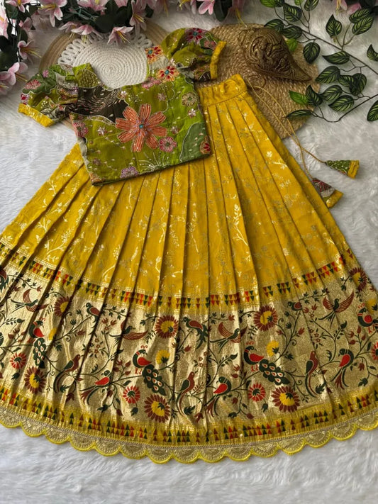 Dola Silk Crepe Position Lehenga - Yellow