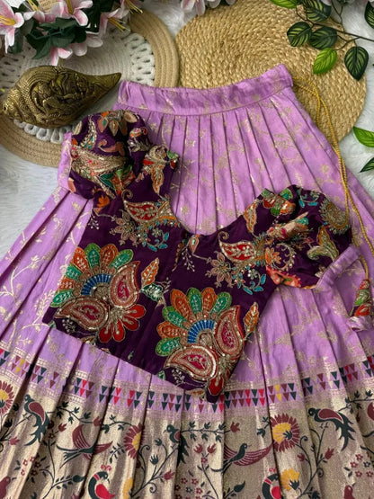 Dola Silk Crepe Position Lehenga - Lilac