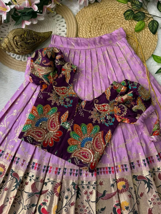 Dola Silk Crepe Position Lehenga - Lilac