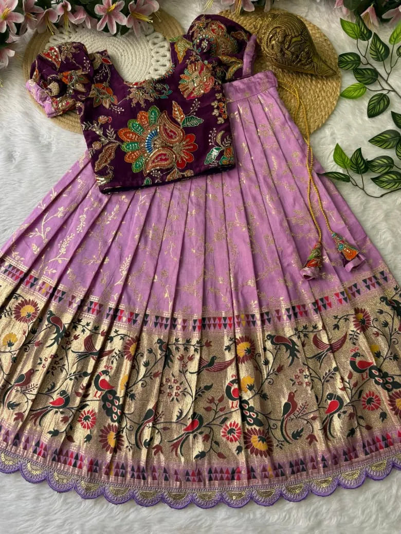 Dola Silk Crepe Position Lehenga - Lilac