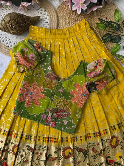 Dola Silk Crepe Position Lehenga - Yellow