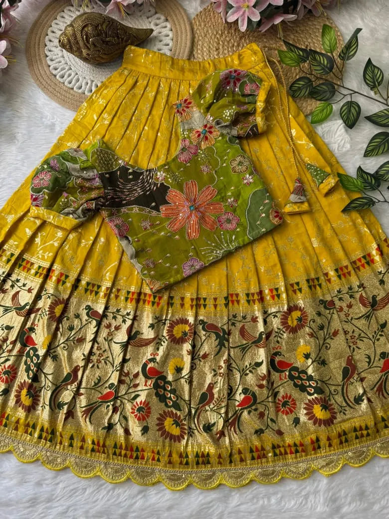 Dola Silk Crepe Position Lehenga - Yellow