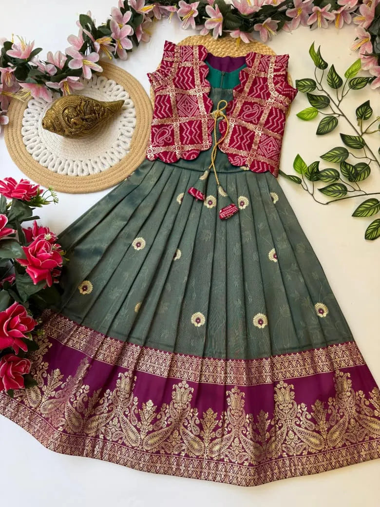 Kids Gown with Coat - Green