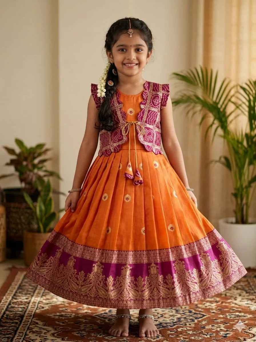 Kids Gown with Coat - Orange