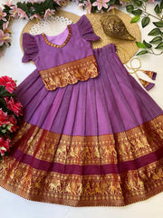 Kids Narayanpet Silk Lehenga - Lilac