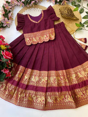 Kids Narayanpet Silk Lehenga - Wine