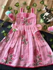 Summer Friendly Kota  Cross Stitch Work Gown - Pink