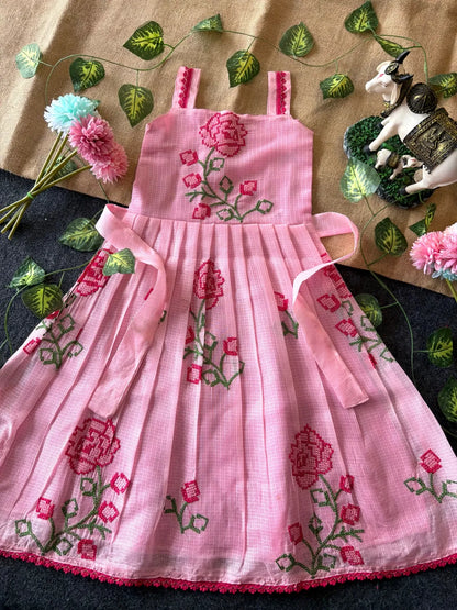 Summer Friendly Kota  Cross Stitch Work Gown - Pink