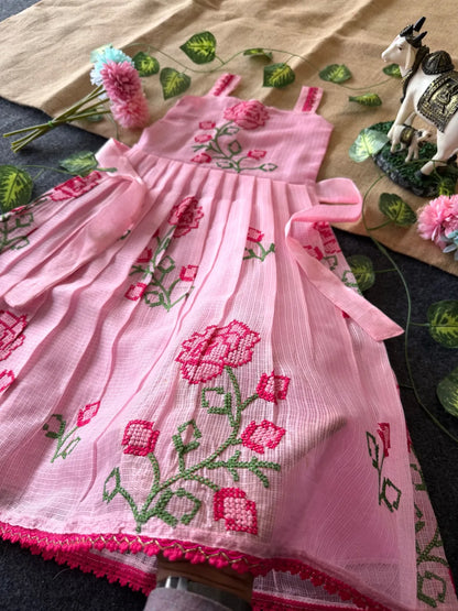 Summer Friendly Kota  Cross Stitch Work Gown - Pink