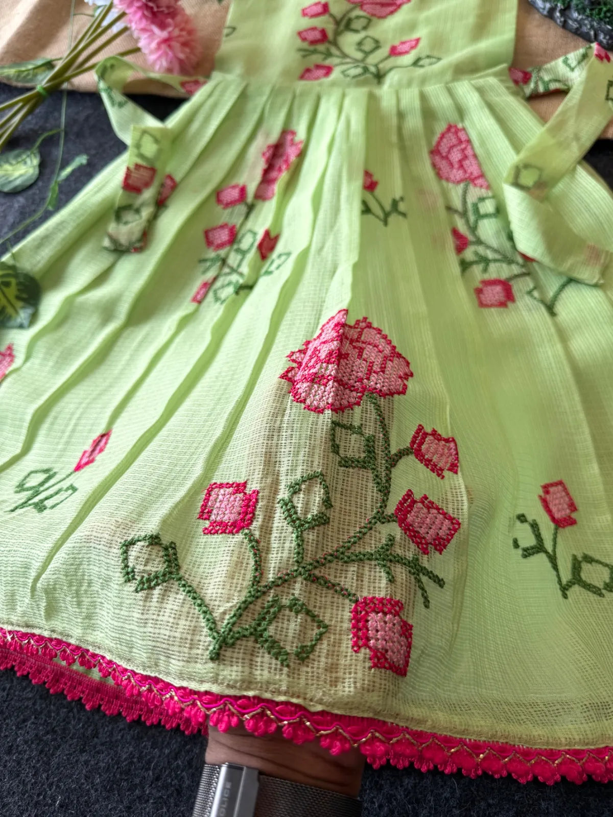 Summer Friendly Kota  Cross Stitch Work Gown - Pista
