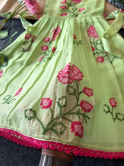 Summer Friendly Kota  Cross Stitch Work Gown - Pista