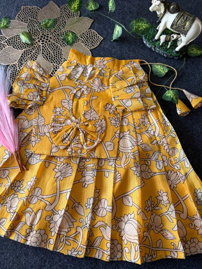 Kota Chex Kalamakari Kids Lehenga - Yellow